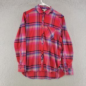 Orvis Flannel Shirt Womens S Red Plaid Oversized Light Button Up Outdoors